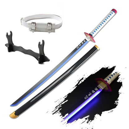 41″ LED Light up Demon Slayer Sword Katana Japanese Anime Cosplay Samurai Swords Tanjiro Nichirin Sword Withholder and Belt