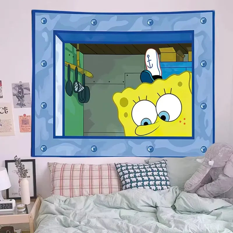 Spongebob Squarepants Cartoon Hanging Cloth Bedroom Wall Decoration Squidward Patrick Star Living Room Tapestry Room Decoration