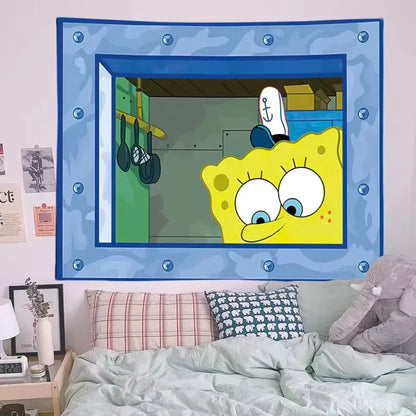 Spongebob Squarepants Cartoon Hanging Cloth Bedroom Wall Decoration Squidward Patrick Star Living Room Tapestry Room Decoration