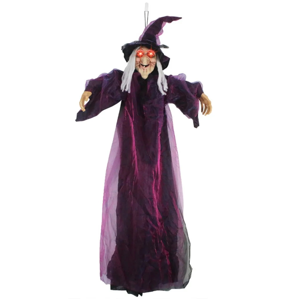 Halloween Life Size Talking Witch Purple Sound Activation Spooky Animatronic Witch Halloween Decoration Decor Prop