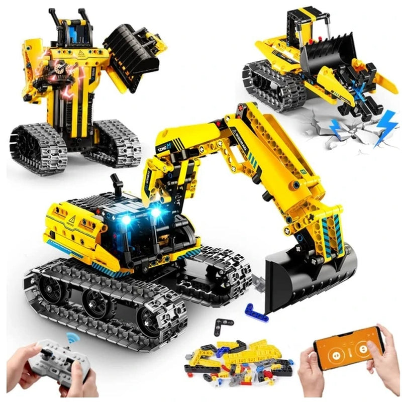 3 in 1 City Technical RC Car Robot Excavator Racing Car Building Blocks Remote Control Bulldozer Truck Bricks Gift Toys for Boys