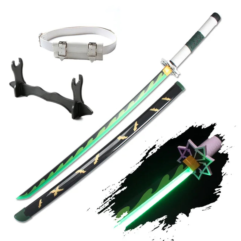 41″ LED Light up Demon Slayer Sword Katana Japanese Anime Cosplay Samurai Swords Tanjiro Nichirin Sword Withholder and Belt