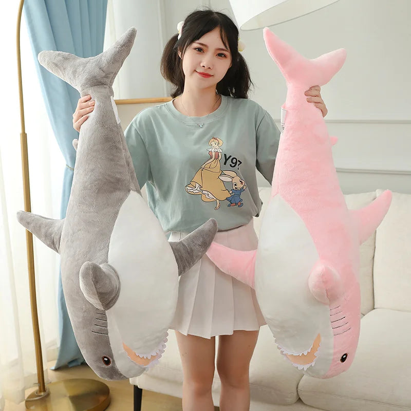 140Cm Cute Cartoon Gaint Shark Whale Plush Doll Pillow Gray Blue Pink Shark Whale Plush Doll Home Decor Warm Hug for Girls Boys