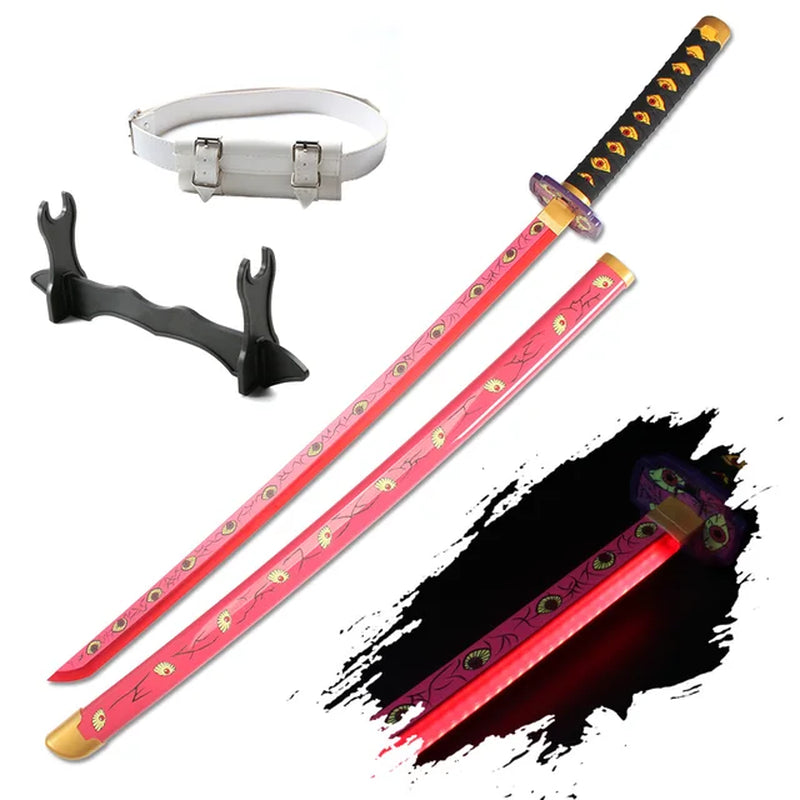 41″ LED Light up Demon Slayer Sword Katana Japanese Anime Cosplay Samurai Swords Tanjiro Nichirin Sword Withholder and Belt