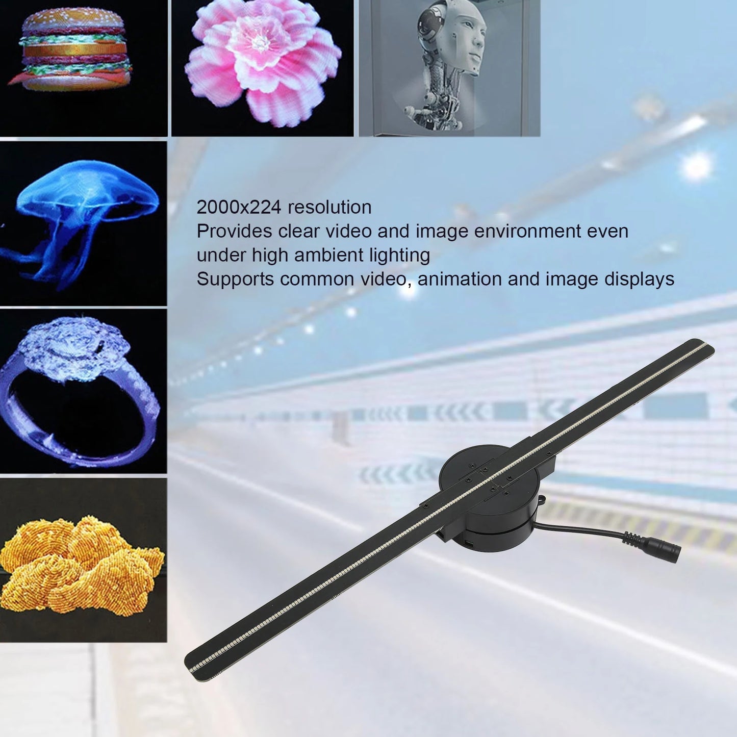 3D Hologram Fan 16.5In 2000X224 Wifi 3D Projector with 224 LED Light Beads for Business Store Advertising 100‑240V