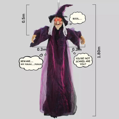 Halloween Life Size Talking Witch Purple Sound Activation Spooky Animatronic Witch Halloween Decoration Decor Prop