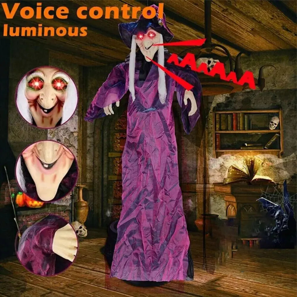 Halloween Life Size Talking Witch Purple Sound Activation Spooky Animatronic Witch Halloween Decoration Decor Prop