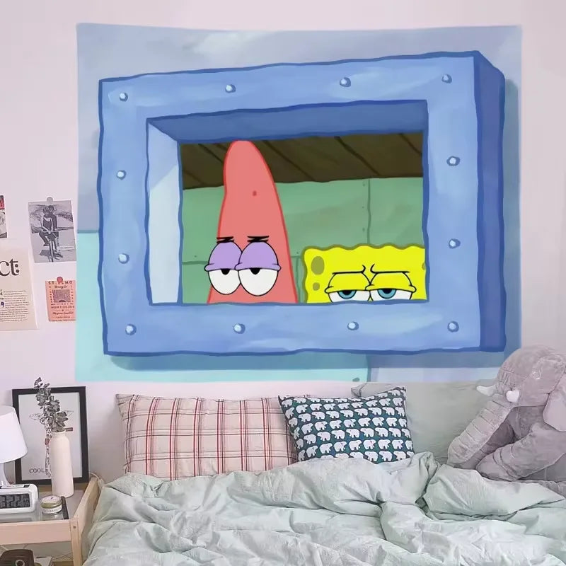 Spongebob Squarepants Cartoon Hanging Cloth Bedroom Wall Decoration Squidward Patrick Star Living Room Tapestry Room Decoration