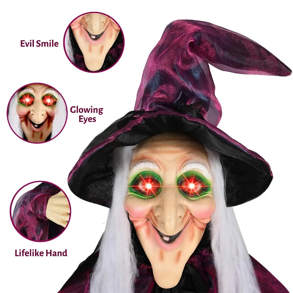 Halloween Life Size Talking Witch Purple Sound Activation Spooky Animatronic Witch Halloween Decoration Decor Prop