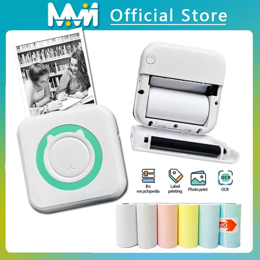 Portable Mini Thermal Printer Wirelessly BT 203Dpi Photo Label Memo Wrong Question Printing with USB Cable Imprimante Portable