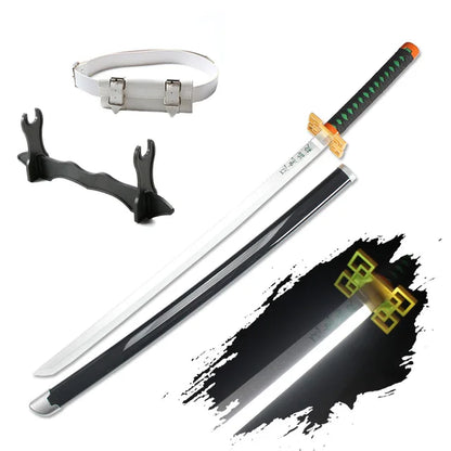 41″ LED Light up Demon Slayer Sword Katana Japanese Anime Cosplay Samurai Swords Tanjiro Nichirin Sword Withholder and Belt