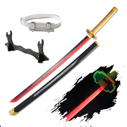 41″ LED Light up Demon Slayer Sword Katana Japanese Anime Cosplay Samurai Swords Tanjiro Nichirin Sword Withholder and Belt