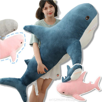 140Cm Cute Cartoon Gaint Shark Whale Plush Doll Pillow Gray Blue Pink Shark Whale Plush Doll Home Decor Warm Hug for Girls Boys